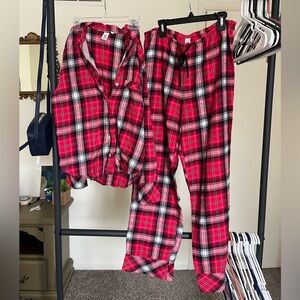 Victoria's Secret Red & Black Plaid Button-Up Pajama Set